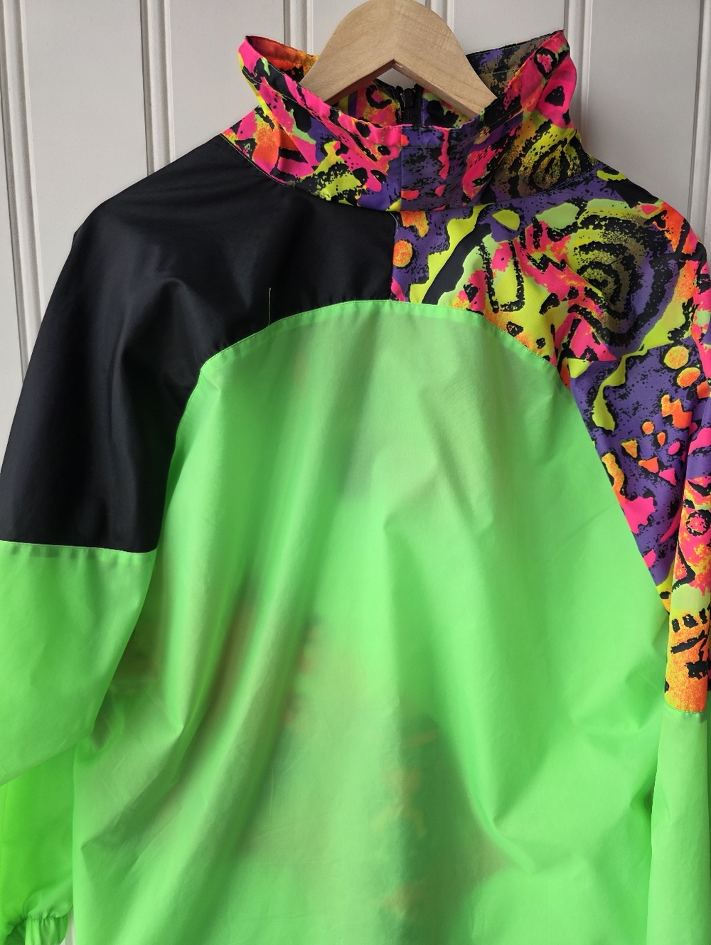 Action Gem Retro 90s Neon Green Multicolor Windbreaker Jacket Unisex Large 14/16 - Picture 7 of 10